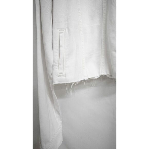 Paige Relaxed Vivienne Cropped Jean Denim Jacket w/ Raw Hem in Crisp White XL - Picture 9 of 15
